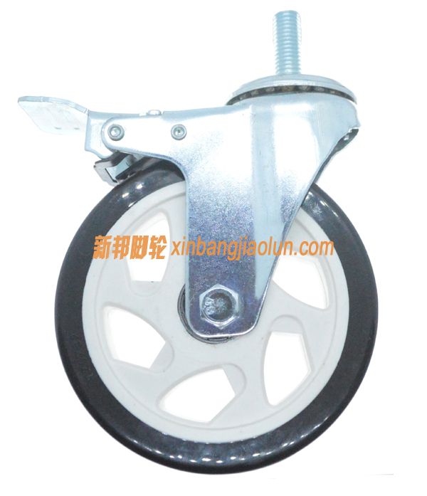 5寸丝扣黑色pu铁全刹脚轮